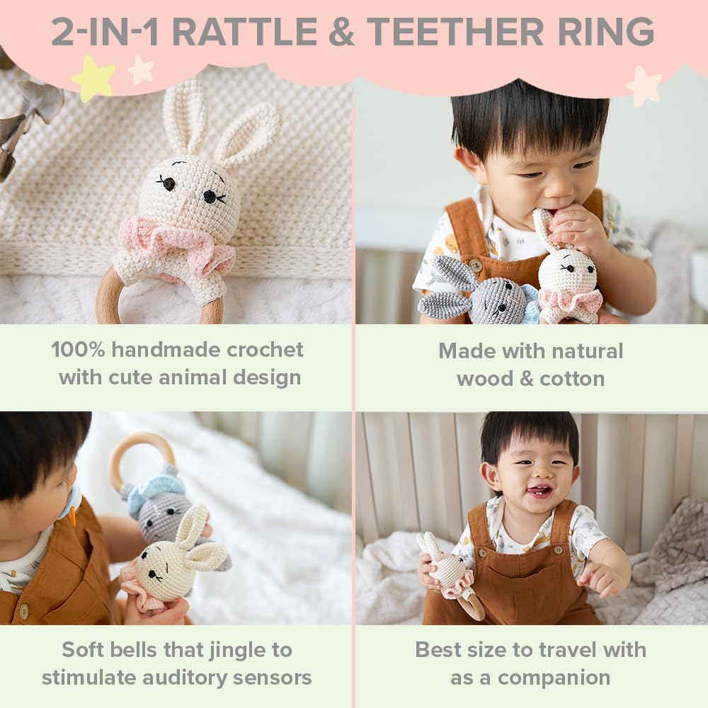 Deluxe Handcrafted Wooden Bunny Rattle Toy