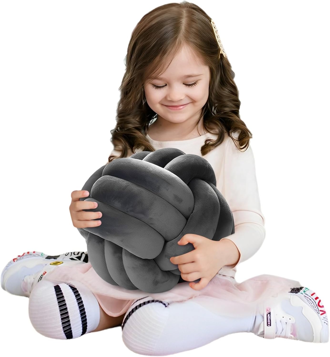 KEBAIHUA Knotted Ball Pillow Dark Grey Plush Throw Cushion