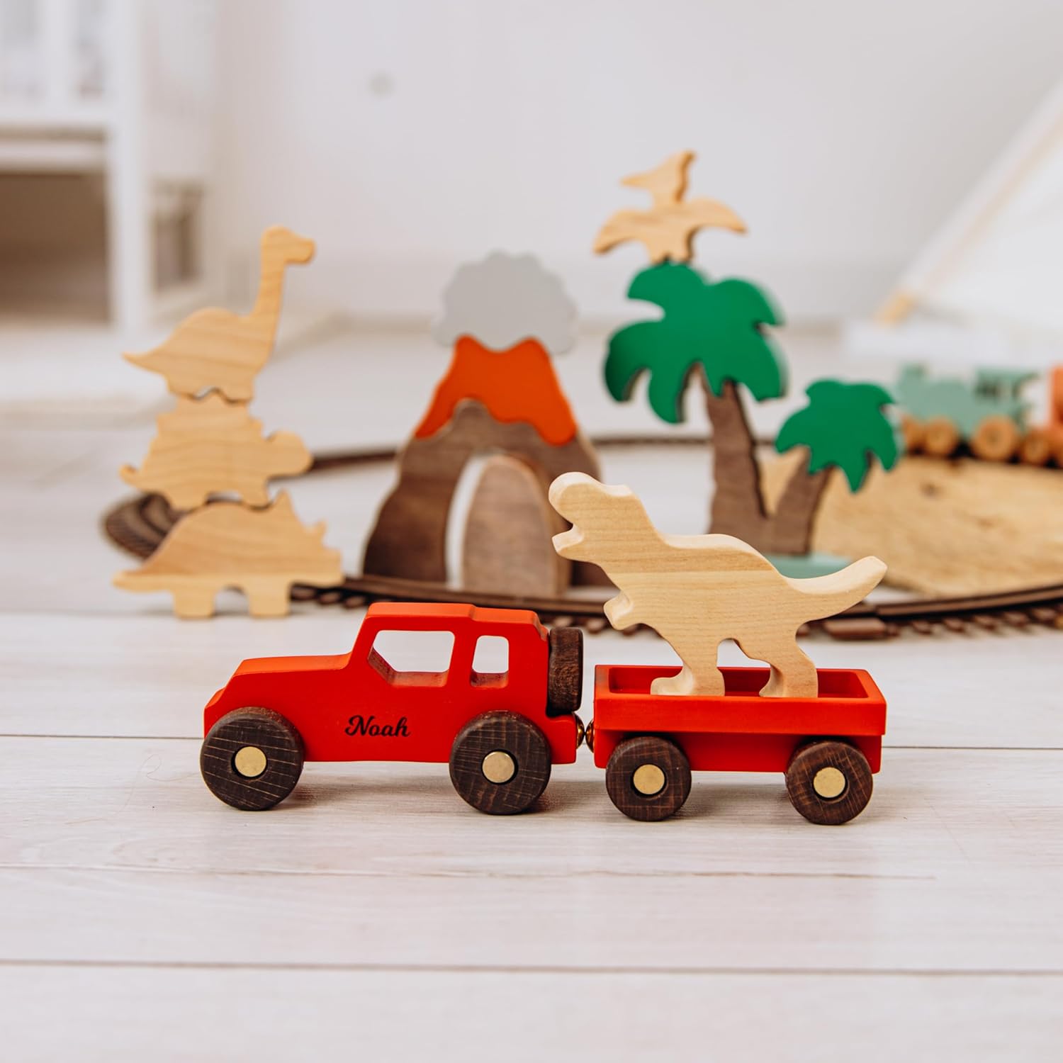 Personalized Wooden Dino Toy Set for Kids