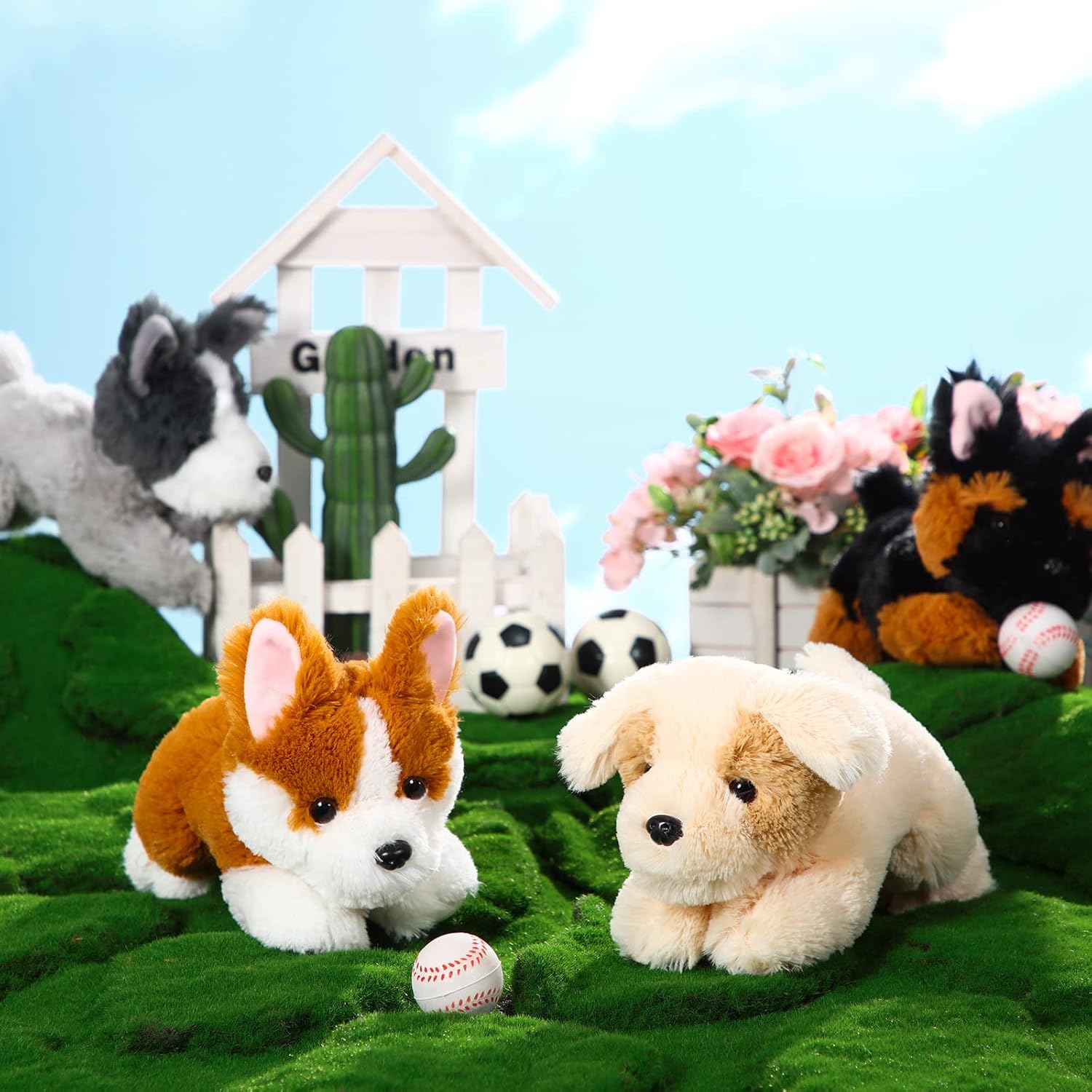 4 Pack 8 Inch Dog Plush Stuffed Animal Pillow Set
