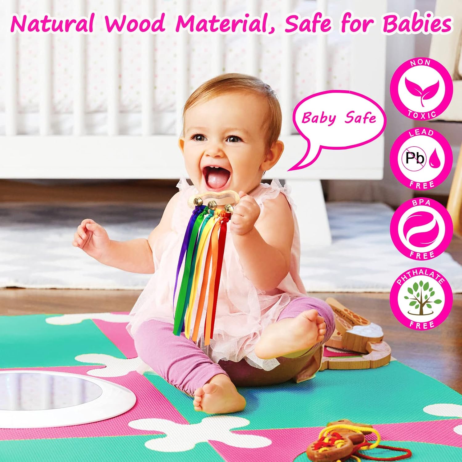 FPVERA Rainbow Wooden Rattle Toy Set 2PCS