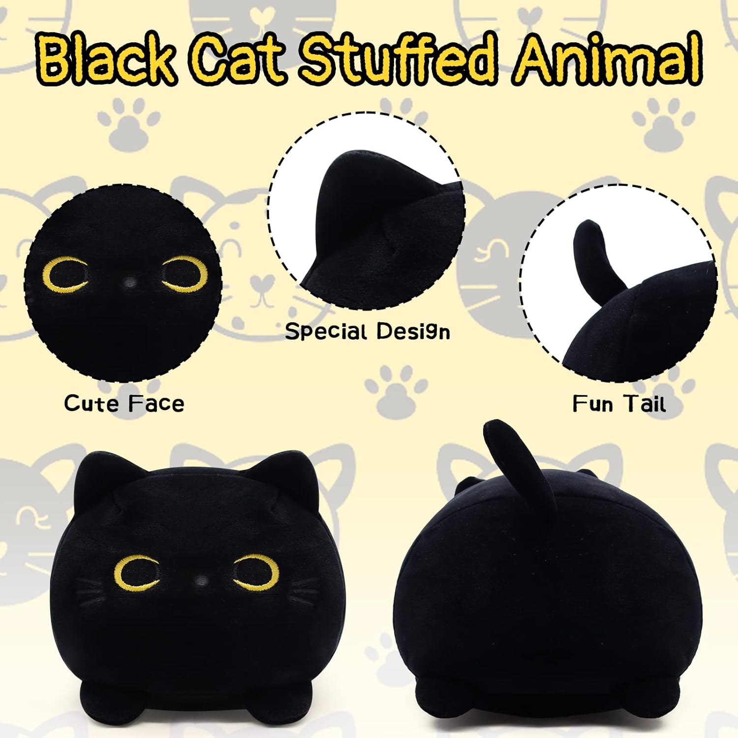 Kawaii Black Cat Plush Pillow Toy for Kids
