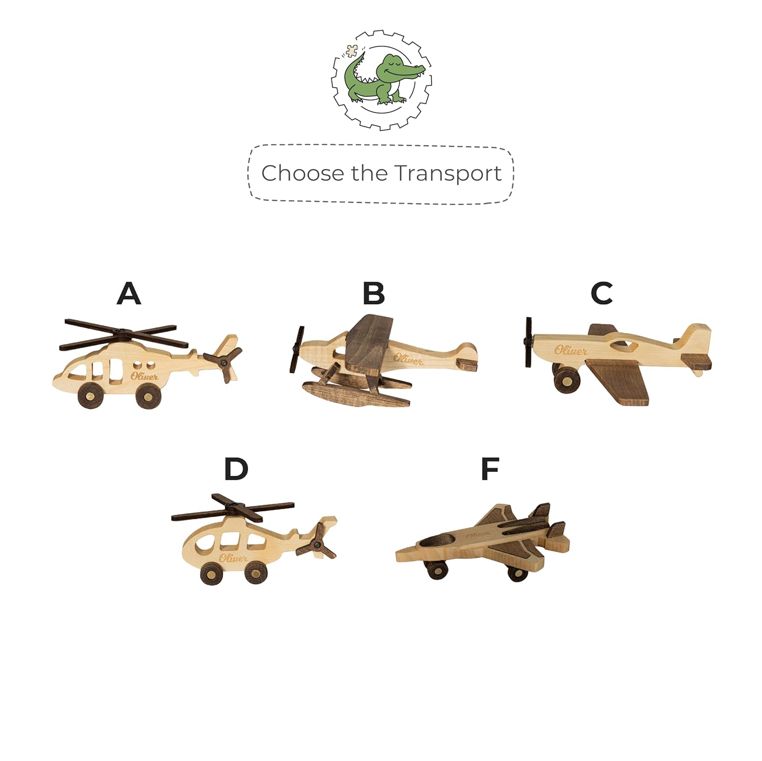 Personalized Wooden Toy Airplanes and Cars for Toddlers
