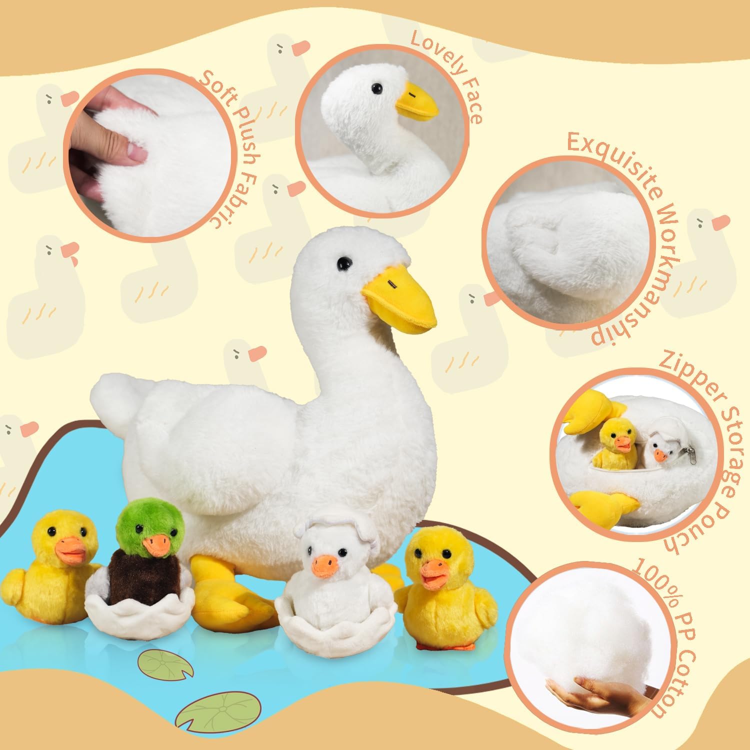 7-in-1 Funny Duck Plush Toy with Zippered Belly