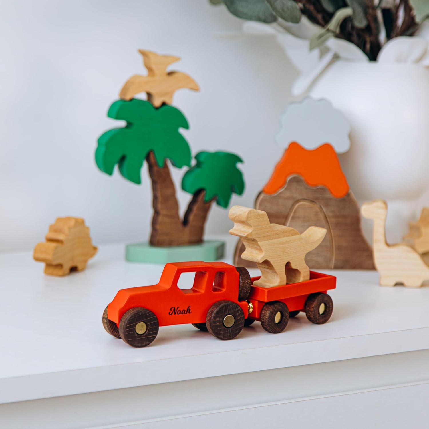 Personalized Wooden Dino Toy Set for Kids