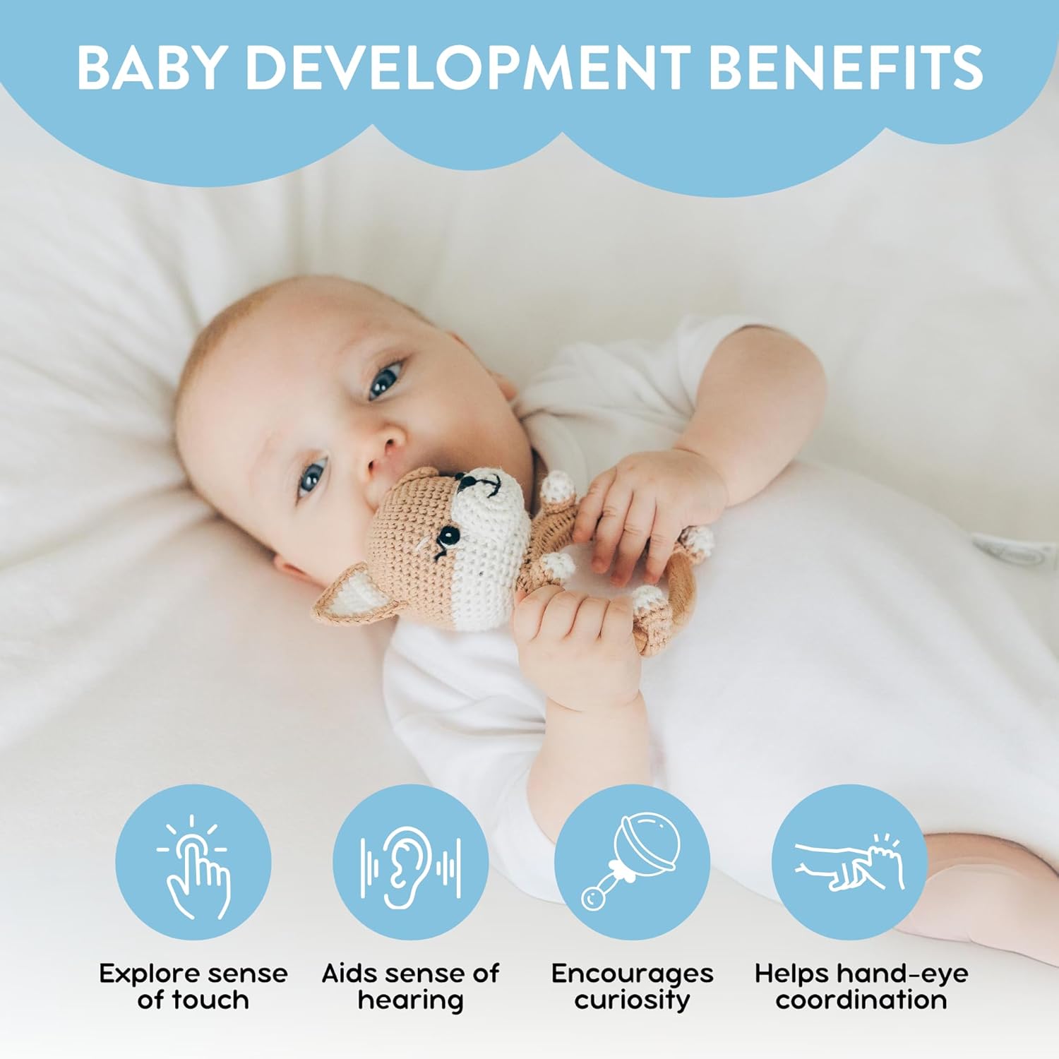 Handmade Wooden Dog Rattle Toy for Baby Teething