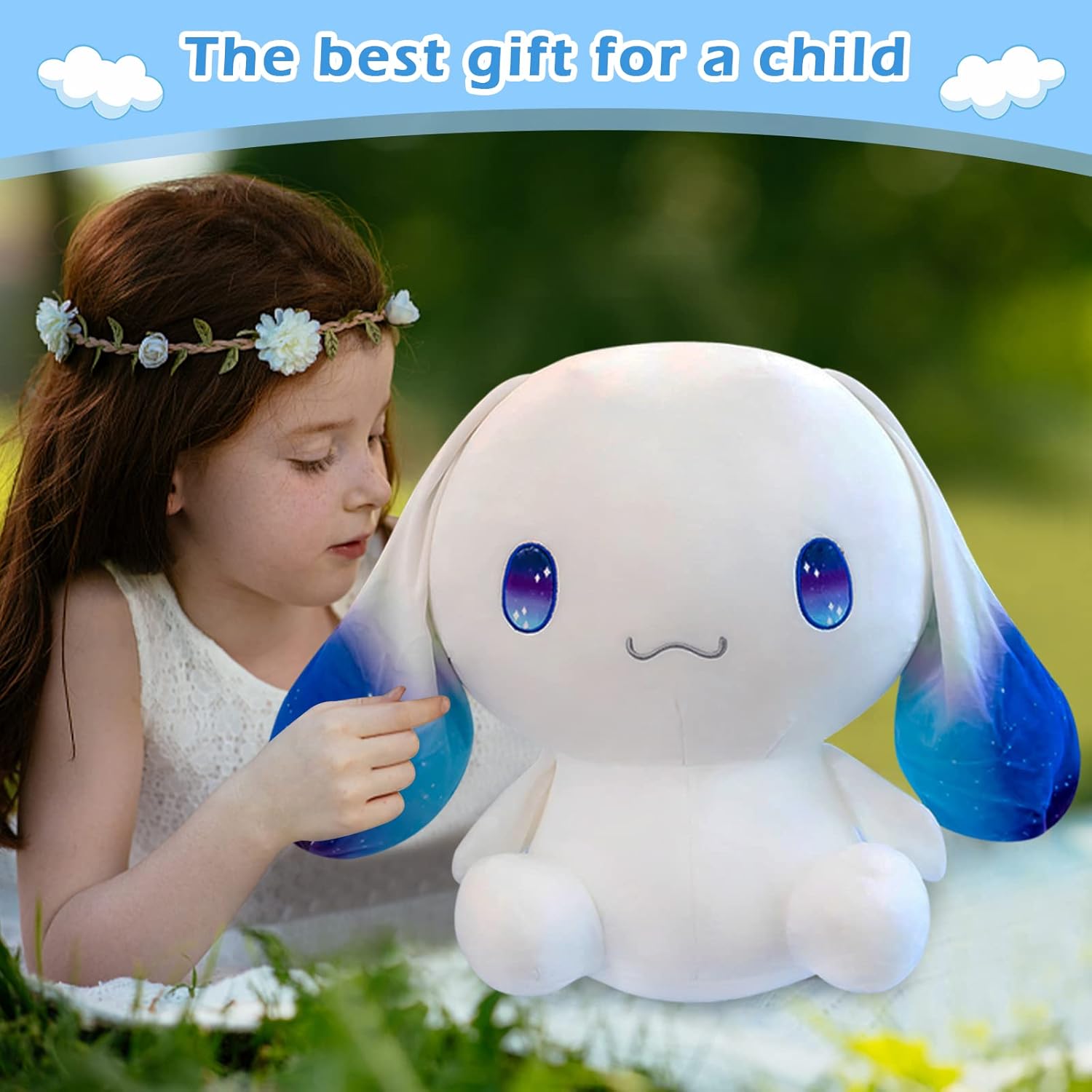OULV Big Ear White Plush Dog Toy 118 Inch Hugging Pillow