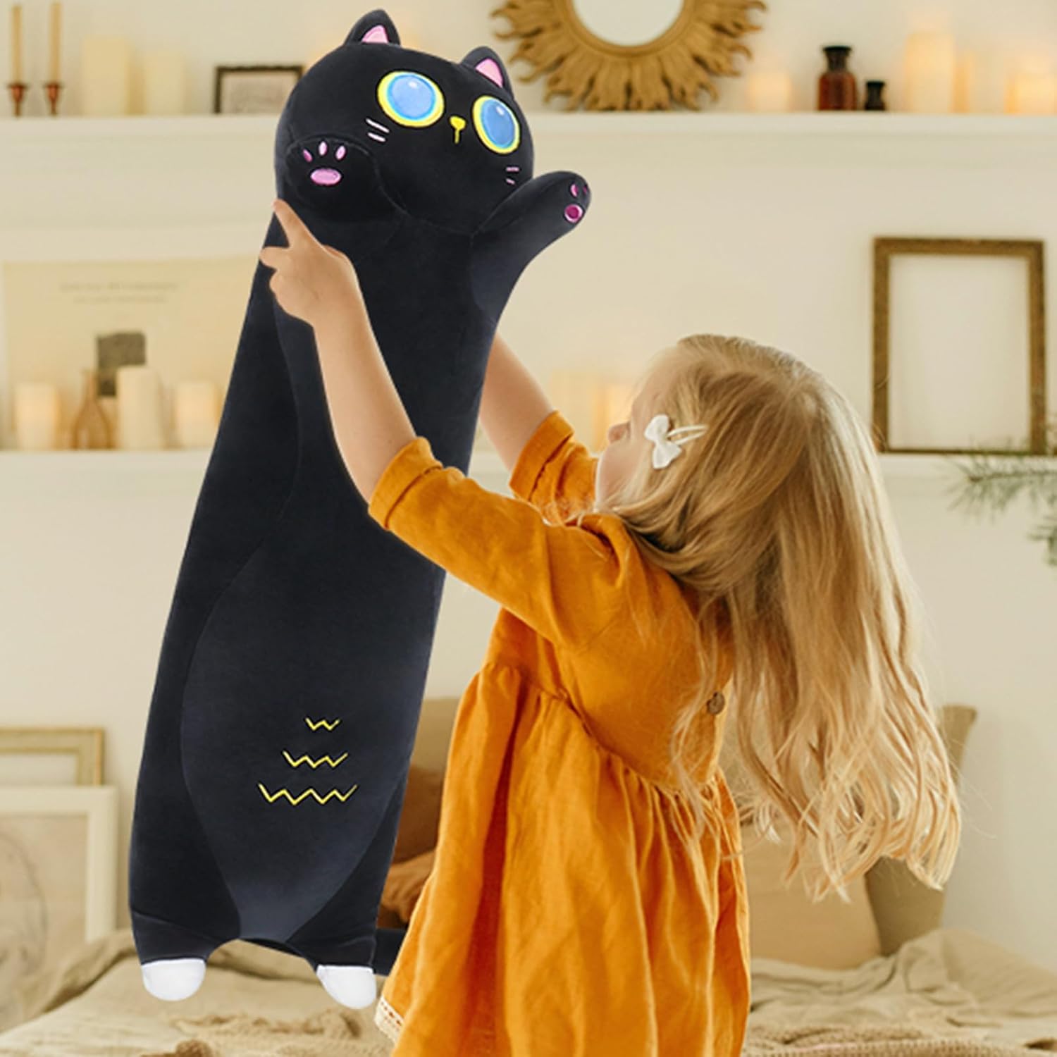 Sprinqdawin Long Black Cat Plush Pillow 355 Cuddly Weighted Stuffed Animal