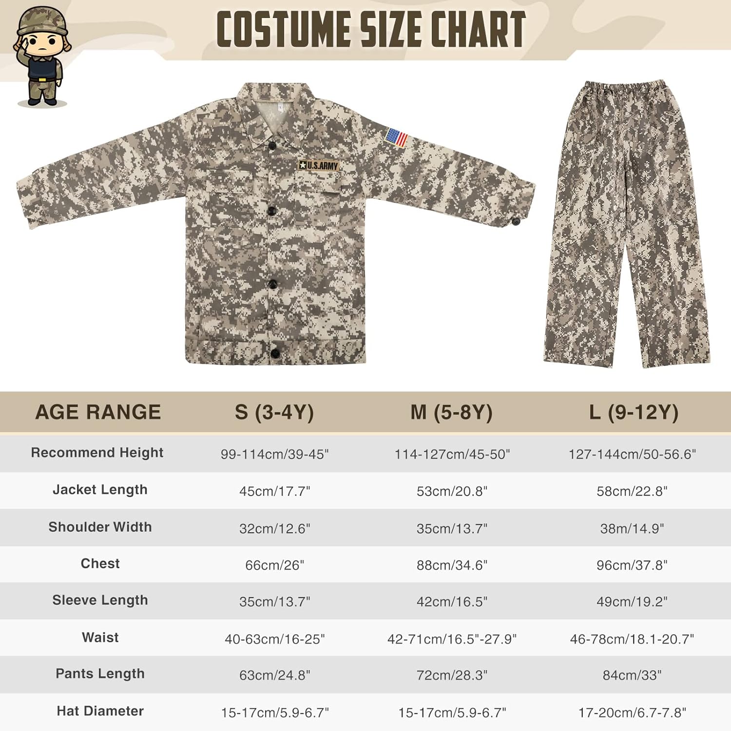 GIFTINBOX Kids Army Soldier Costume Set for Boys 3-12