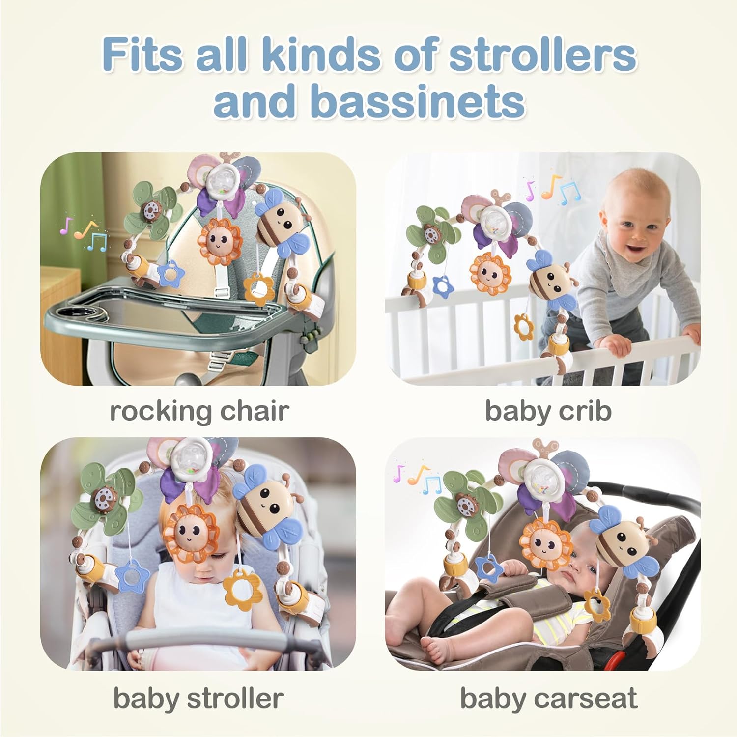 Adjustable Baby Stroller Arch with Sound and Light Toys