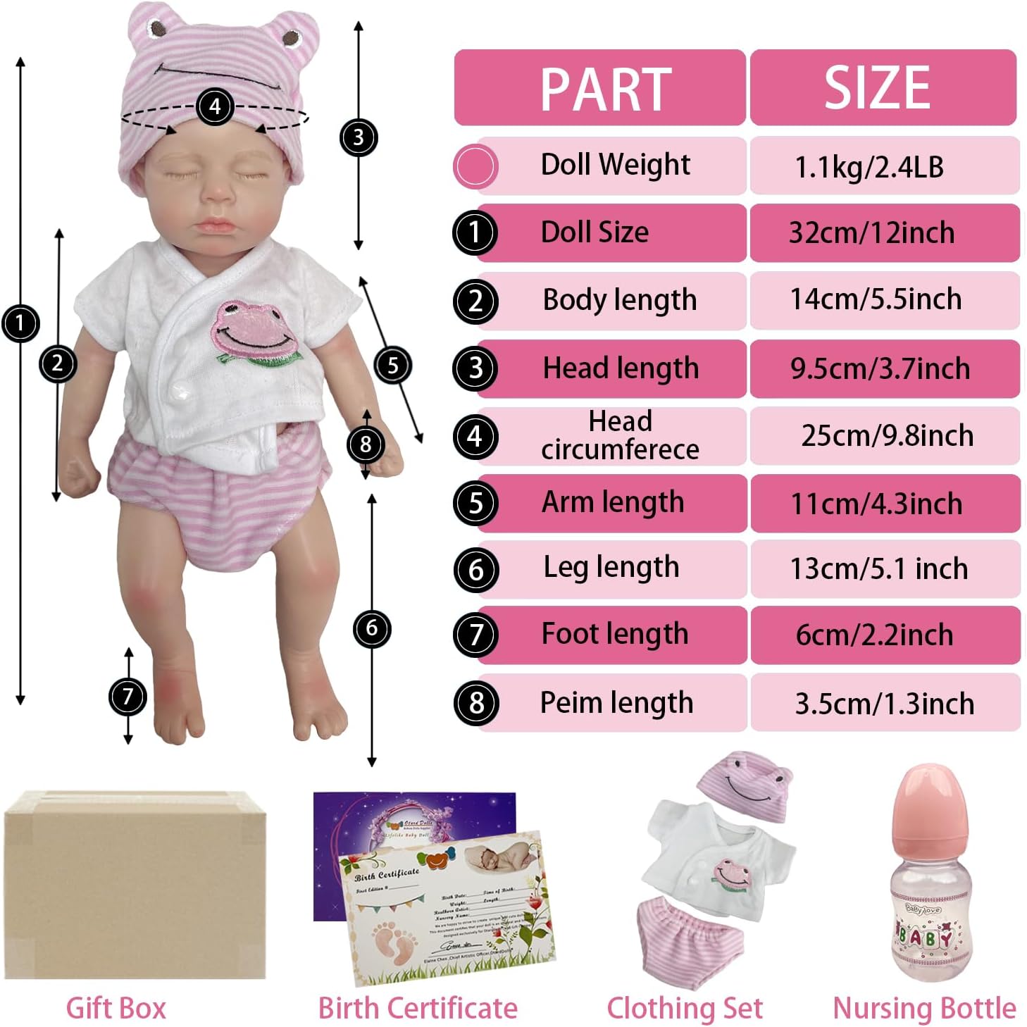 OtardDolls 33cm Realistic Solid Silicone Reborn Baby Doll