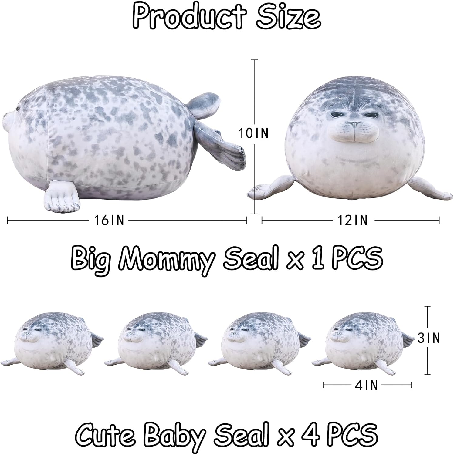 SQEQE Chubby Seal Pillow with 4 Baby Seal Plushies