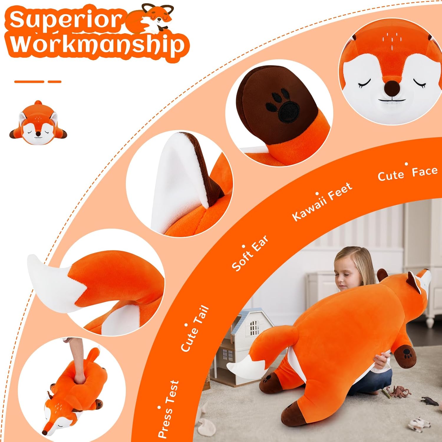 Cute Giant Orange Foxy Plush Pillow
