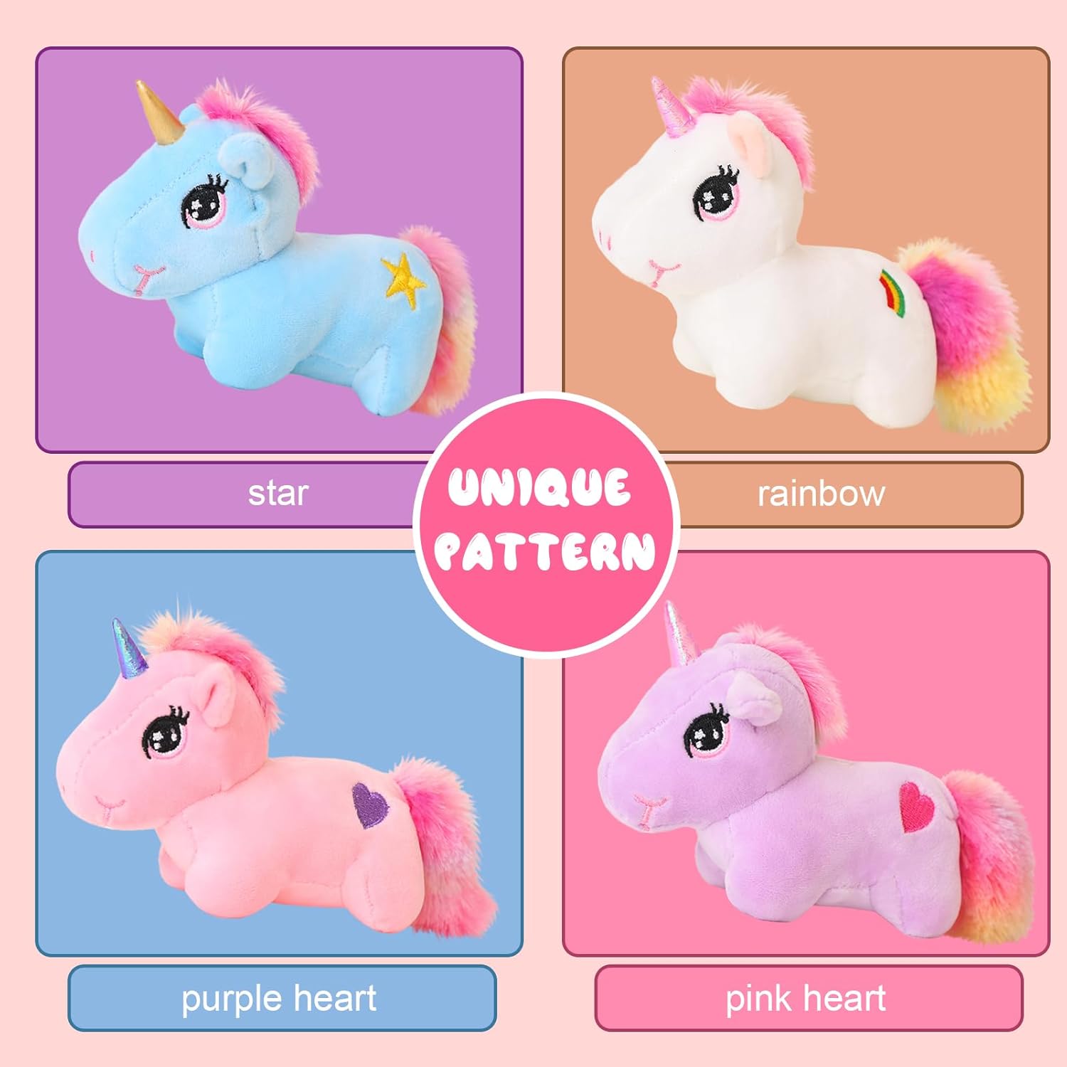 SQEQE Rainbow Unicorn Plush Pillow with 4 Baby Friends