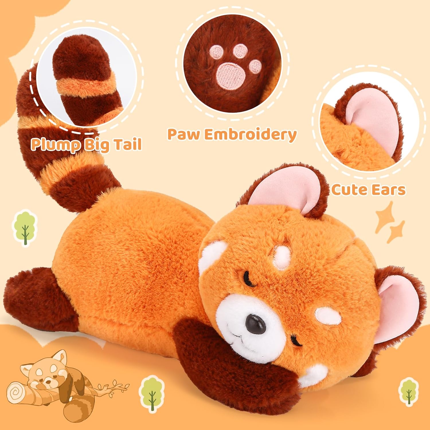 Big Red Panda Plush Pillow - 197-inch Huggable Stuffie Toy