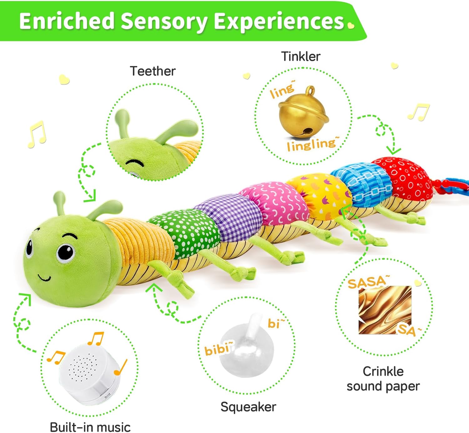 PADONISE Musical Plush Stuffed Animal Toy for Newborns 0-12 Months