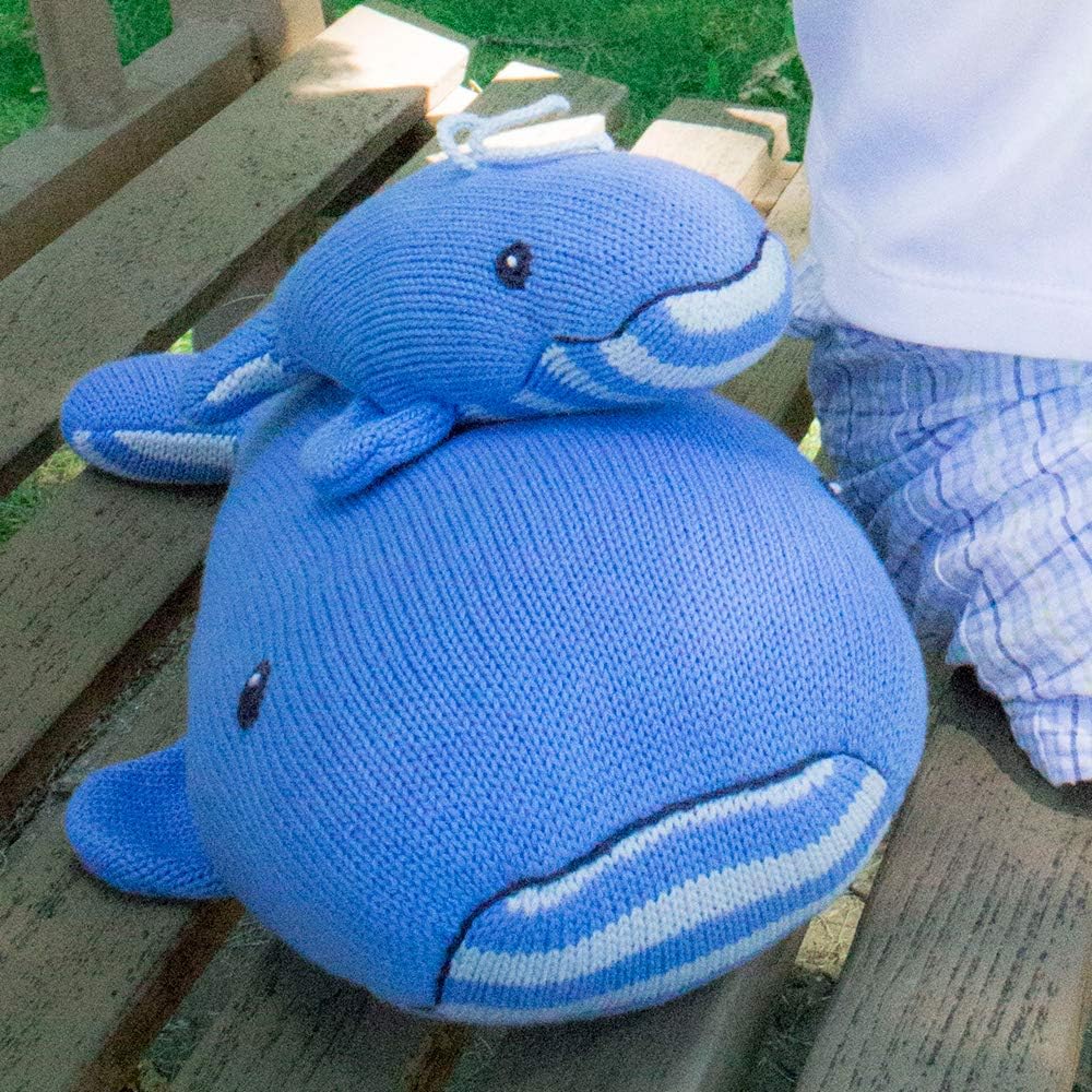 ZUBELS Baby Wally The Whale Rattle 7-Inch Hand-Knit Plush Toy