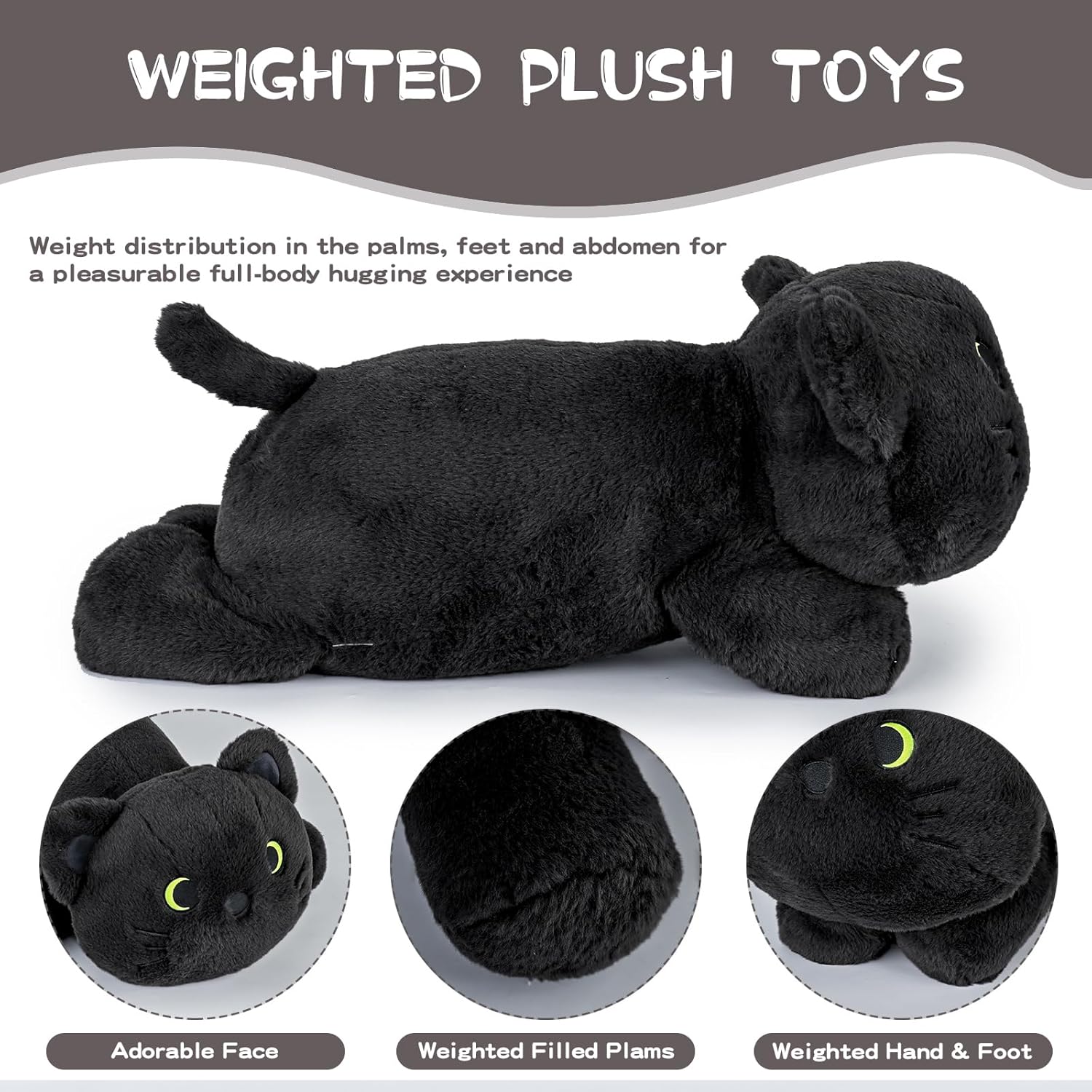22 Inch Big Weighted Stuffed Animal Black Cat Plush Pillow