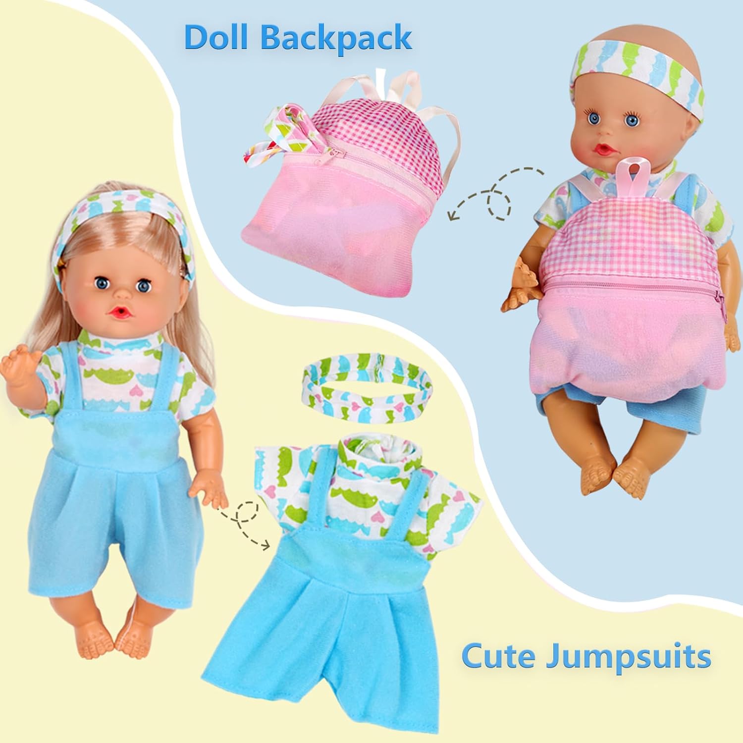 Young Buds 10 Sets Baby Doll Clothes with Schoolbag Cutlery Toys