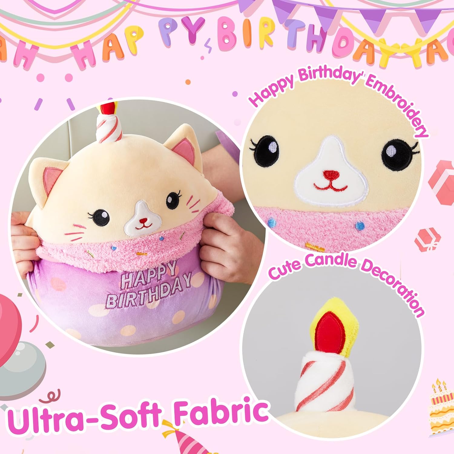 Athionsu 14 Inch Birthday Cat Plush Pillow