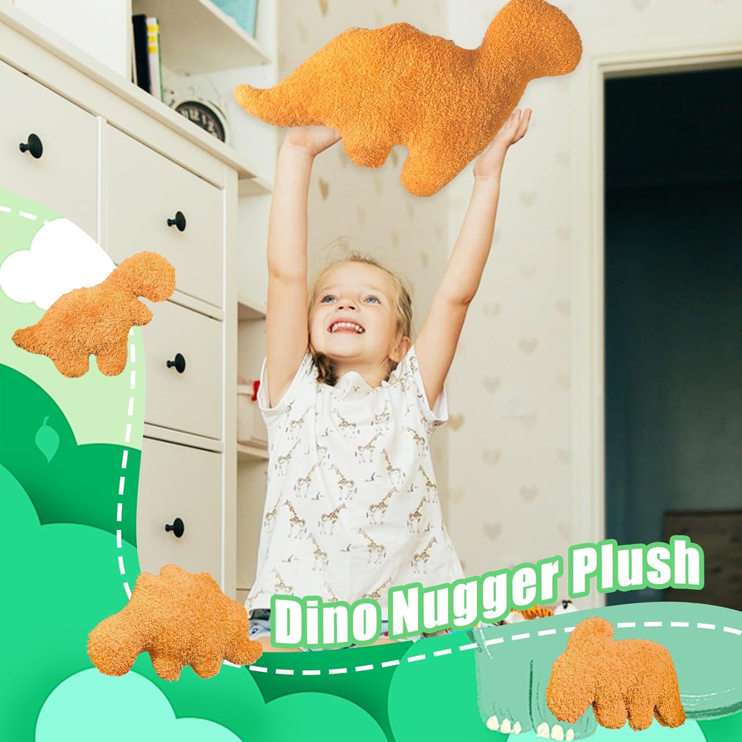 4 Pack Dino Nugget Pillow Set with Plush Toys