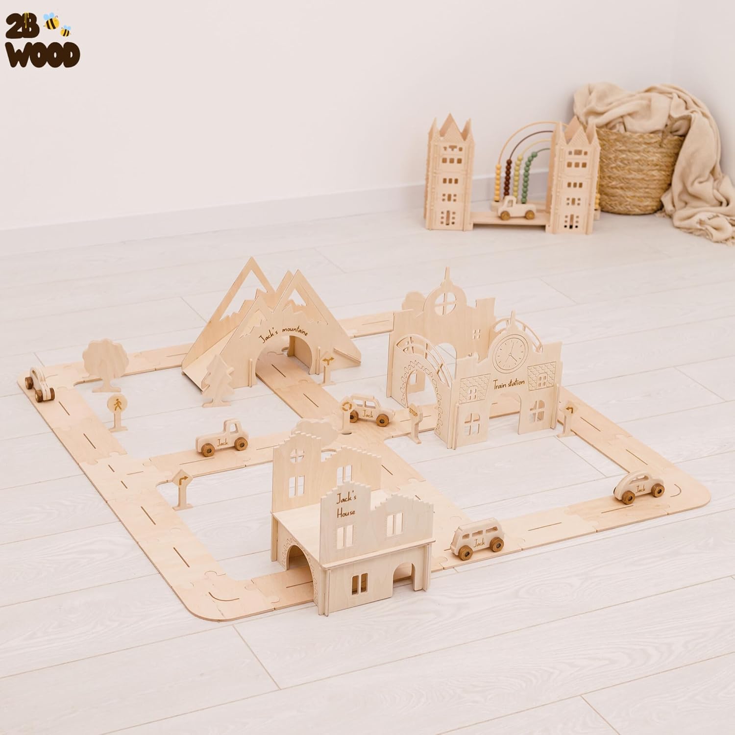 Personalized Wooden Car Track for Kids - XL Toddler Race Track Toy
