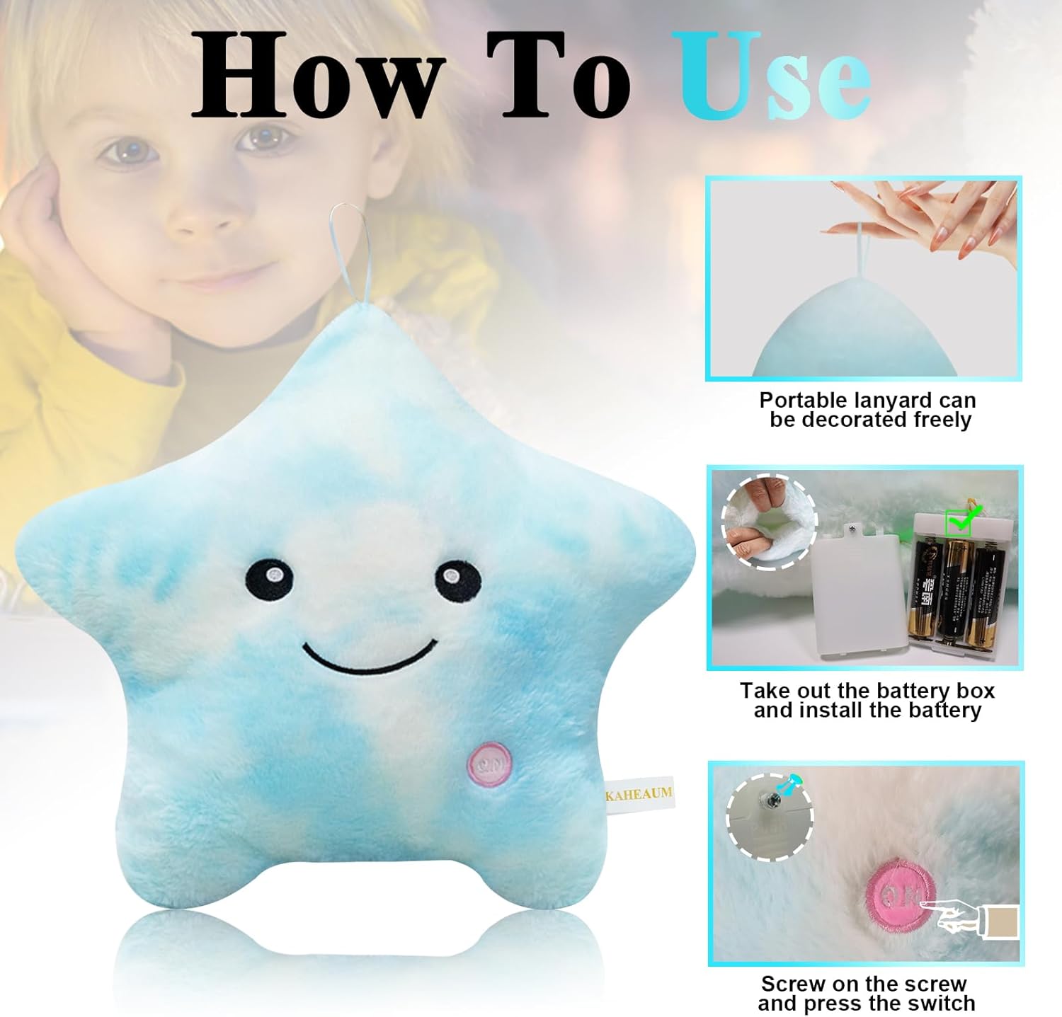 LED Star Pillow for Kids Night Light Plush Decor