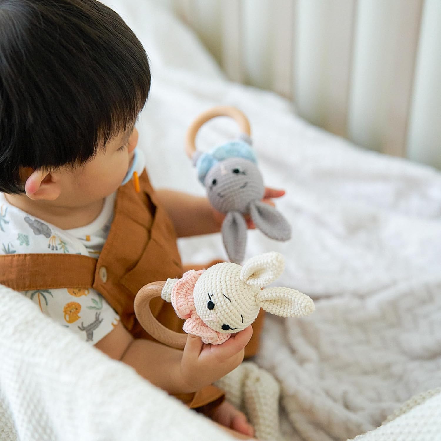 Deluxe Handcrafted Wooden Bunny Rattle Toy