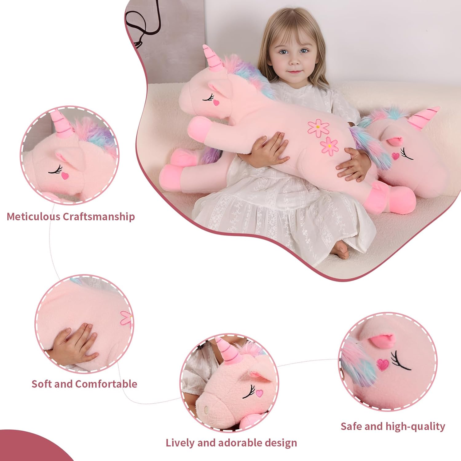 32 Inch Super Soft Pink Unicorn Plush Pillow