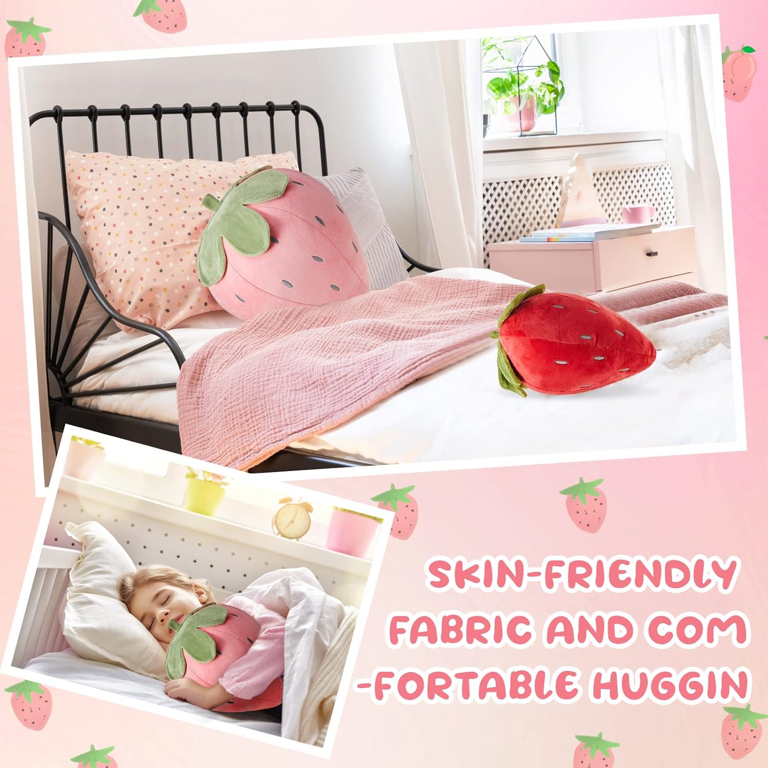 Juexica 2 Pcs Strawberry Plush Pillows Kawaii Decor