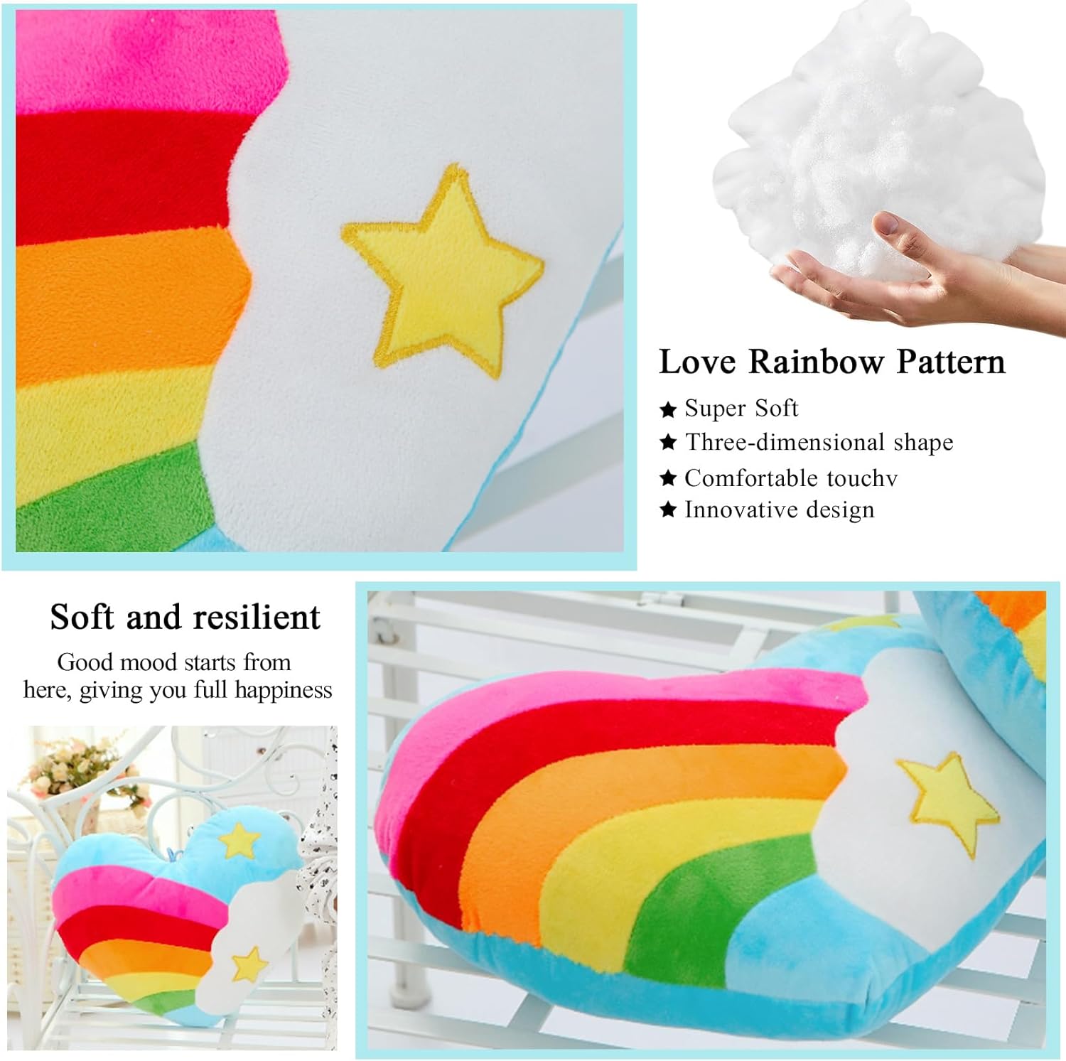 177 X 138 Heart Pillow Plush Toy with Rainbow Pattern