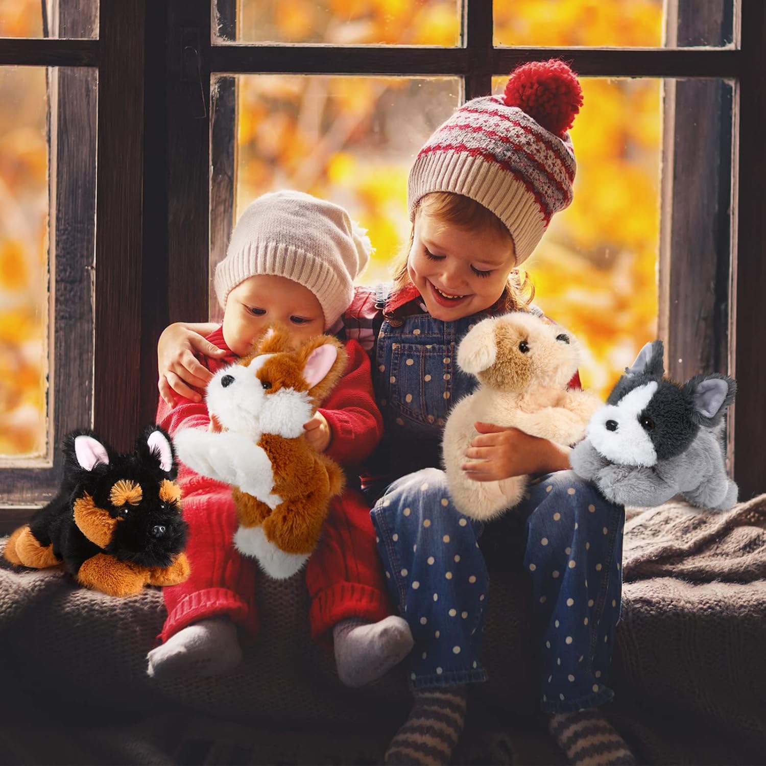 4 Pack 8 Inch Dog Plush Stuffed Animal Pillow Set