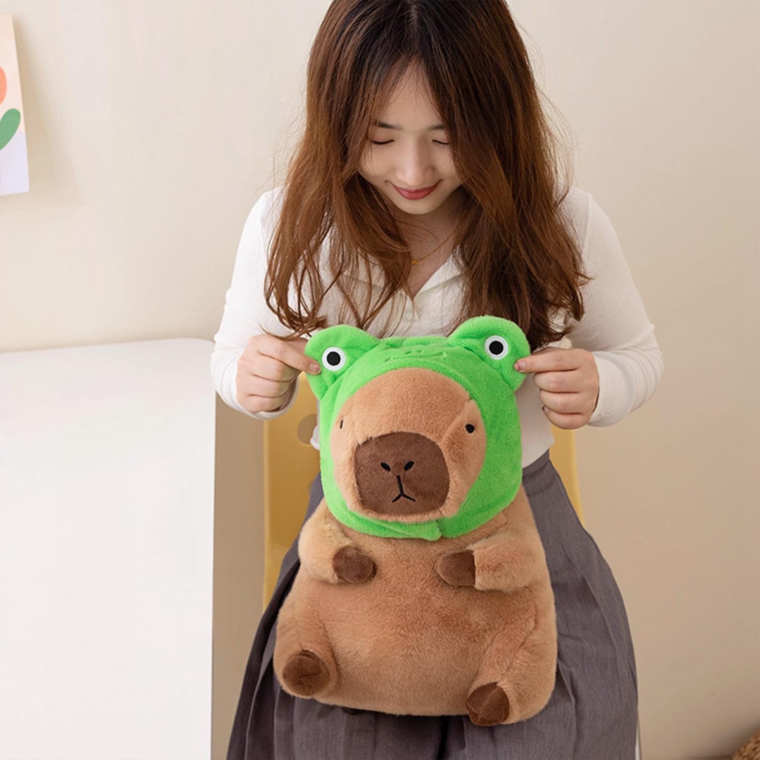 Ditucu Capybara Plush Pillow with Frog Hat