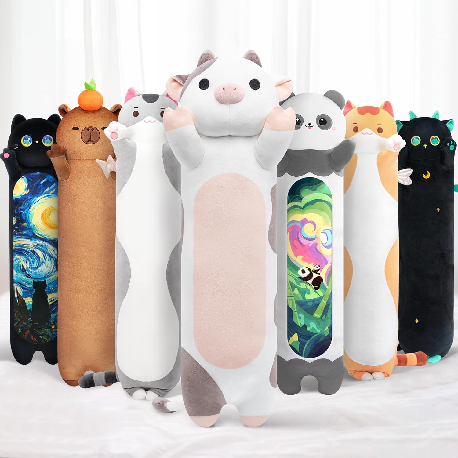 Mewaii Long Plush Cow Pillow for Cuddling and Comfort
