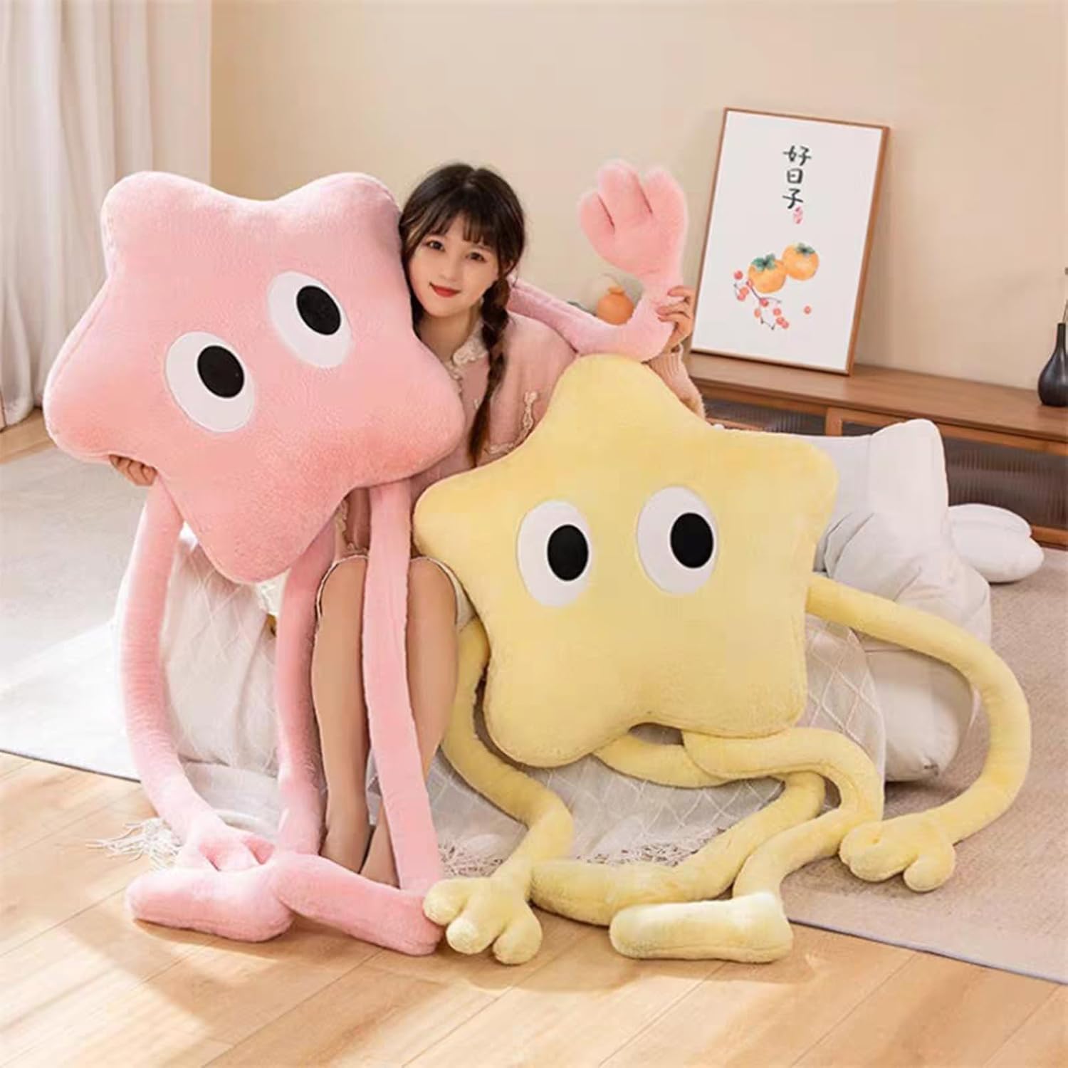 ELKOHA Long Star Plush Pillow Cute Stuffed Animal Kawaii Soft Plushies