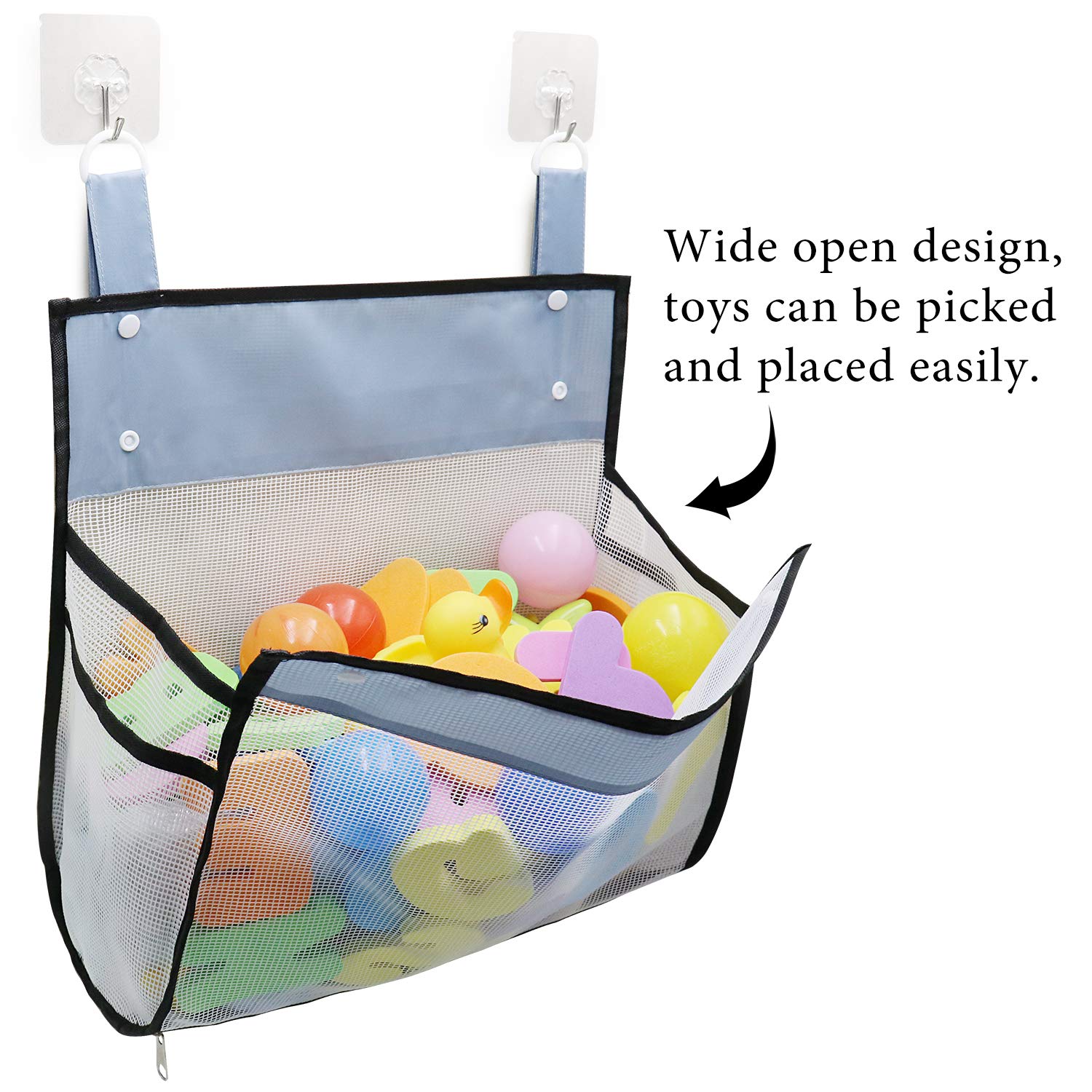 Muchfun Bath Toy Organizer With Hooks and Zipper