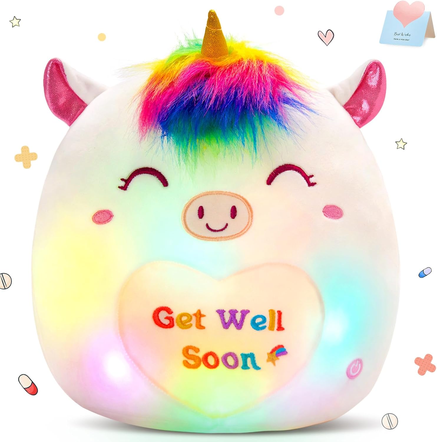 Athoinsu 12 Inch Luminous Unicorn Plush Pillow