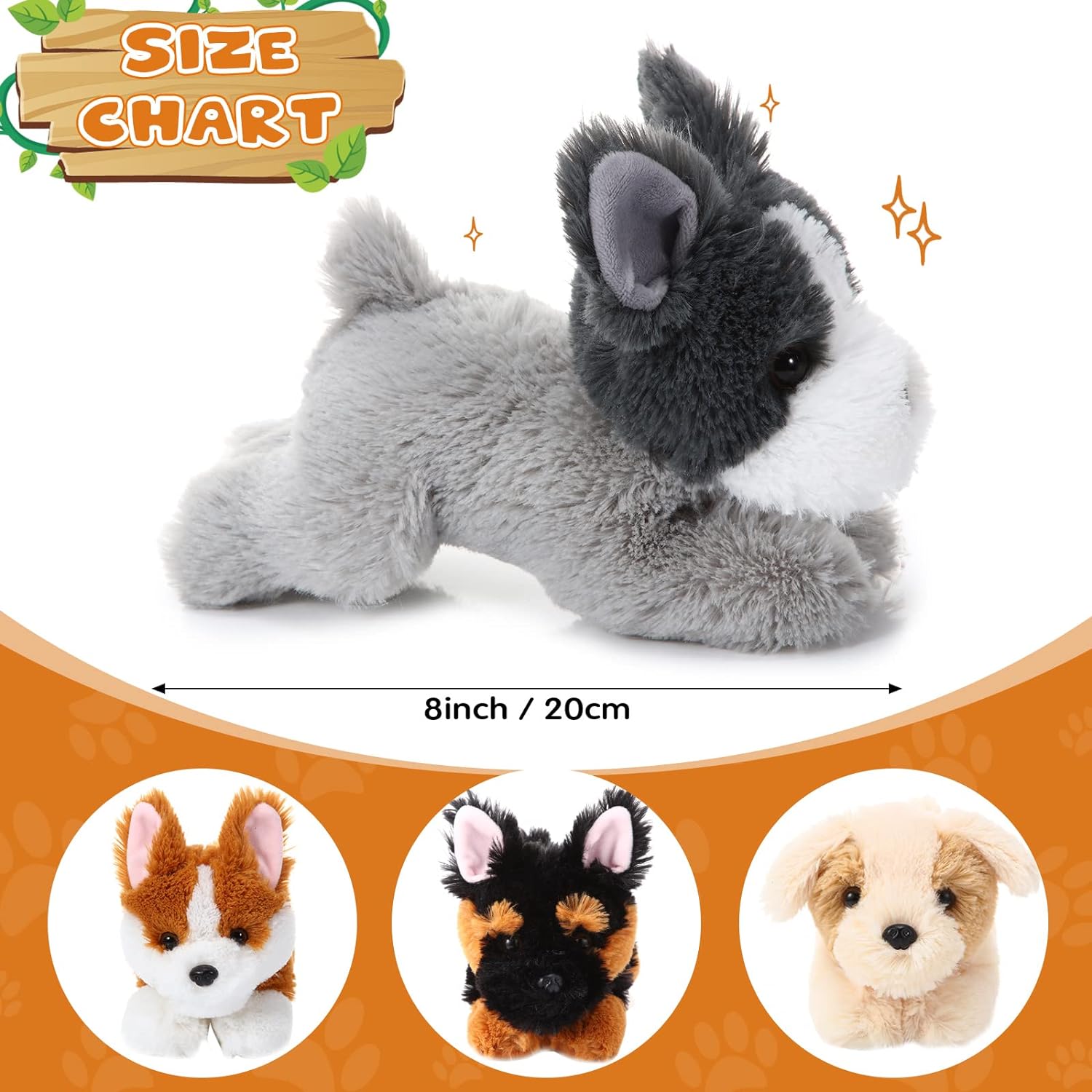 4 Pack 8 Inch Dog Plush Stuffed Animal Pillow Set