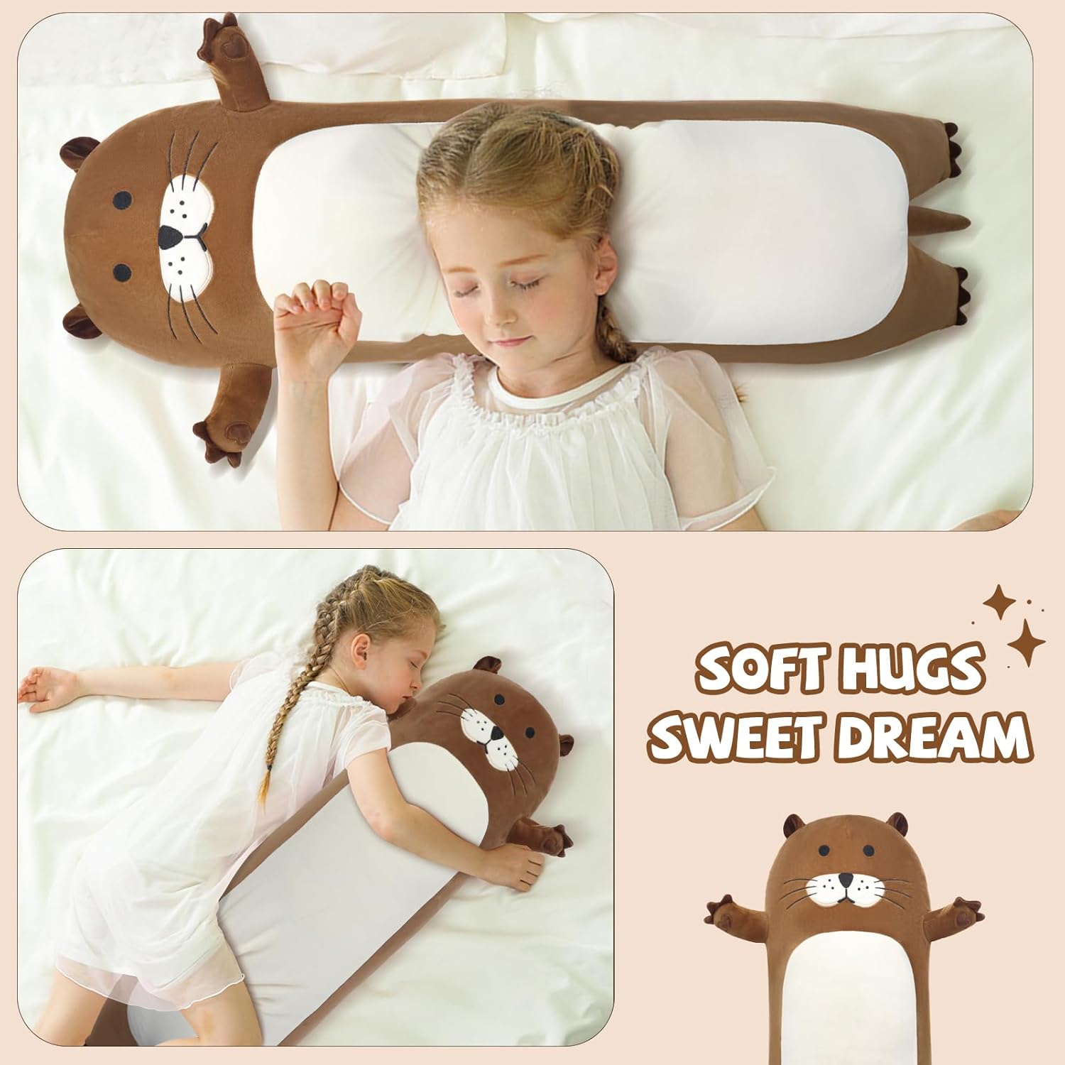 Giant Long Otter Plush Pillow for Kids - Cute Stuffed Animal Toy