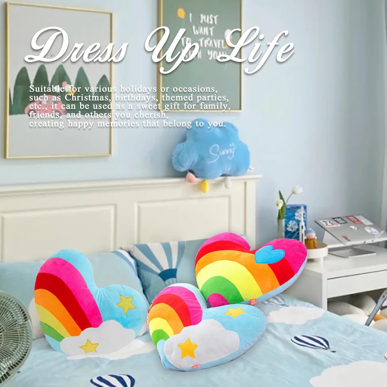 177 X 138 Heart Pillow Plush Toy with Rainbow Pattern