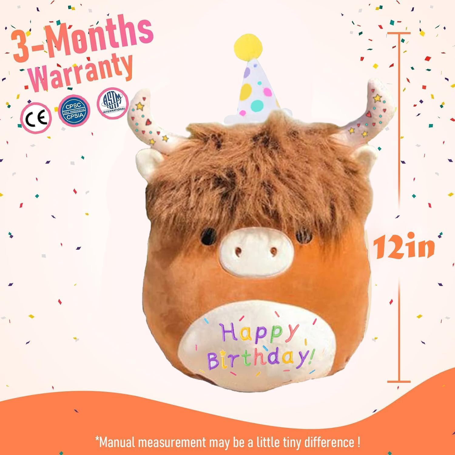 Happy Birthday Highland Cow Plush Toy 12 Cute Cuddly Birthday Pillow