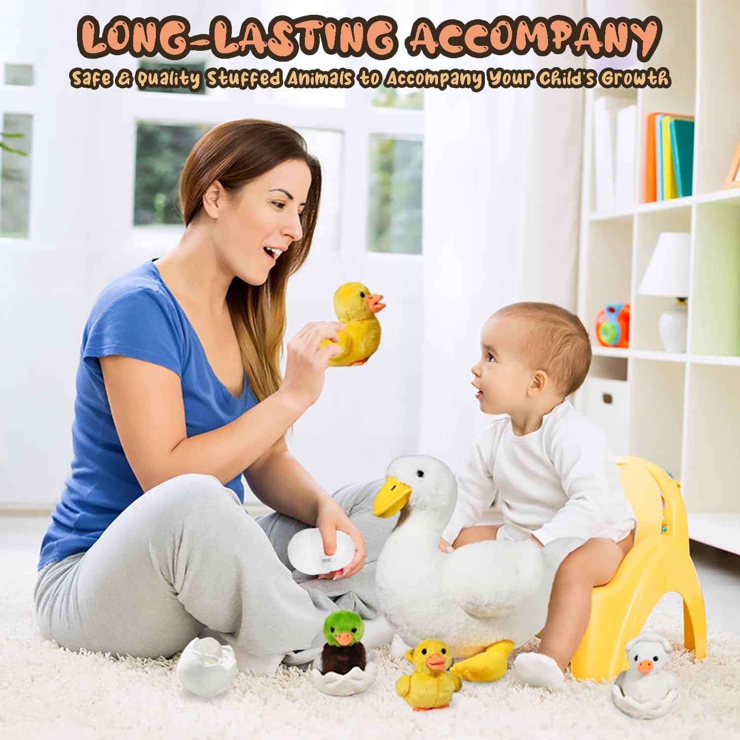 7-in-1 Funny Duck Plush Toy with Zippered Belly