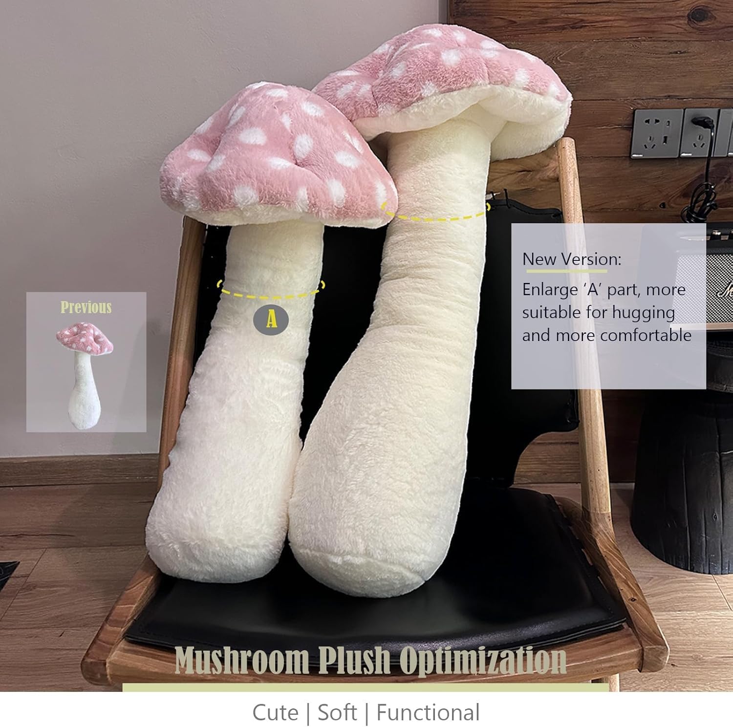 Hofun4U Mushroom Plush Pillow - 39 Inch Pink Stuffed Decorative Pillow
