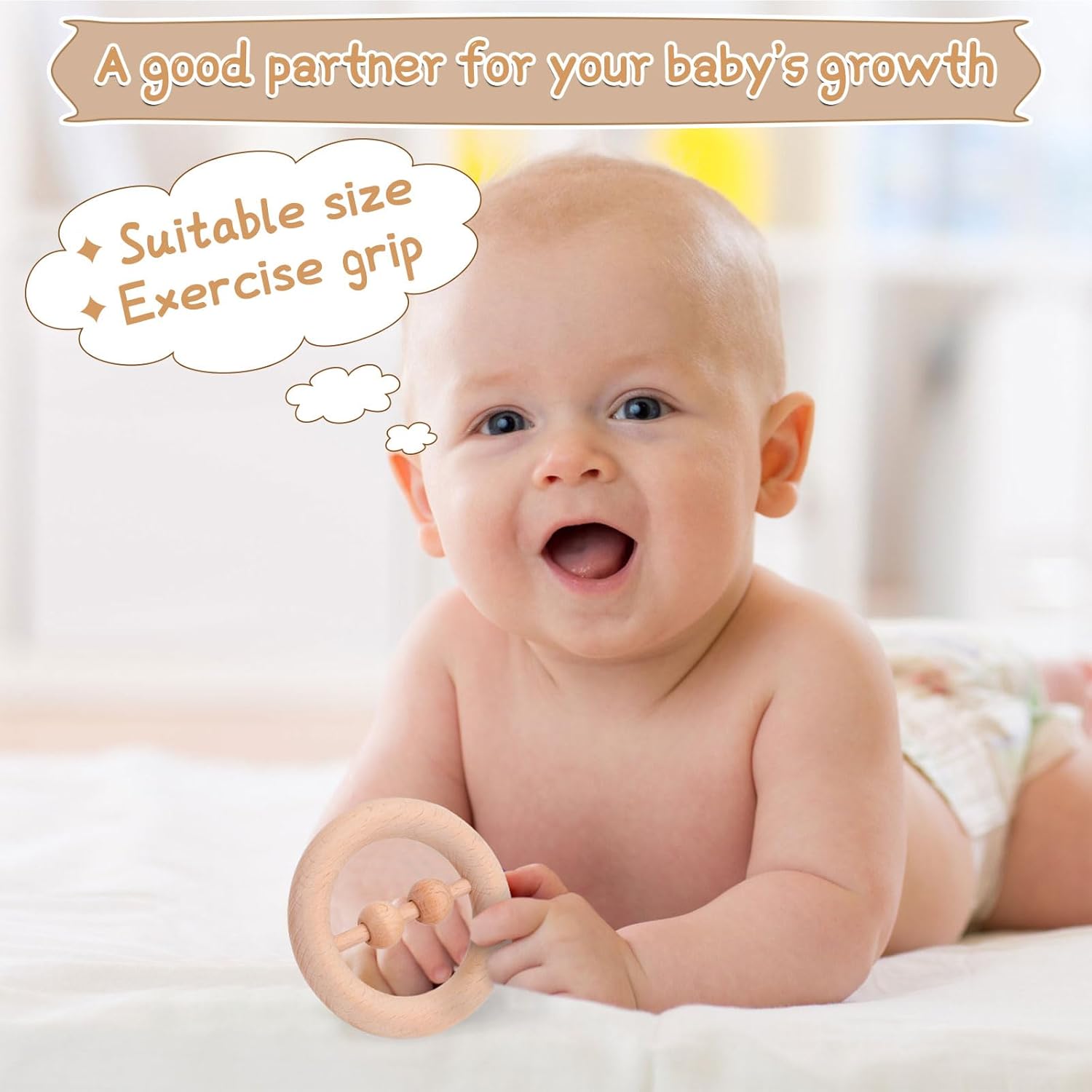 Drocoge 8-Piece Wooden Baby Rattle Set for 0-12 Months