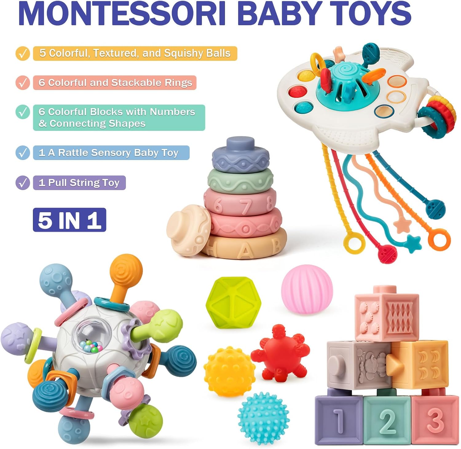 Jyusmile 5 in 1 Montessori Baby Toy Set
