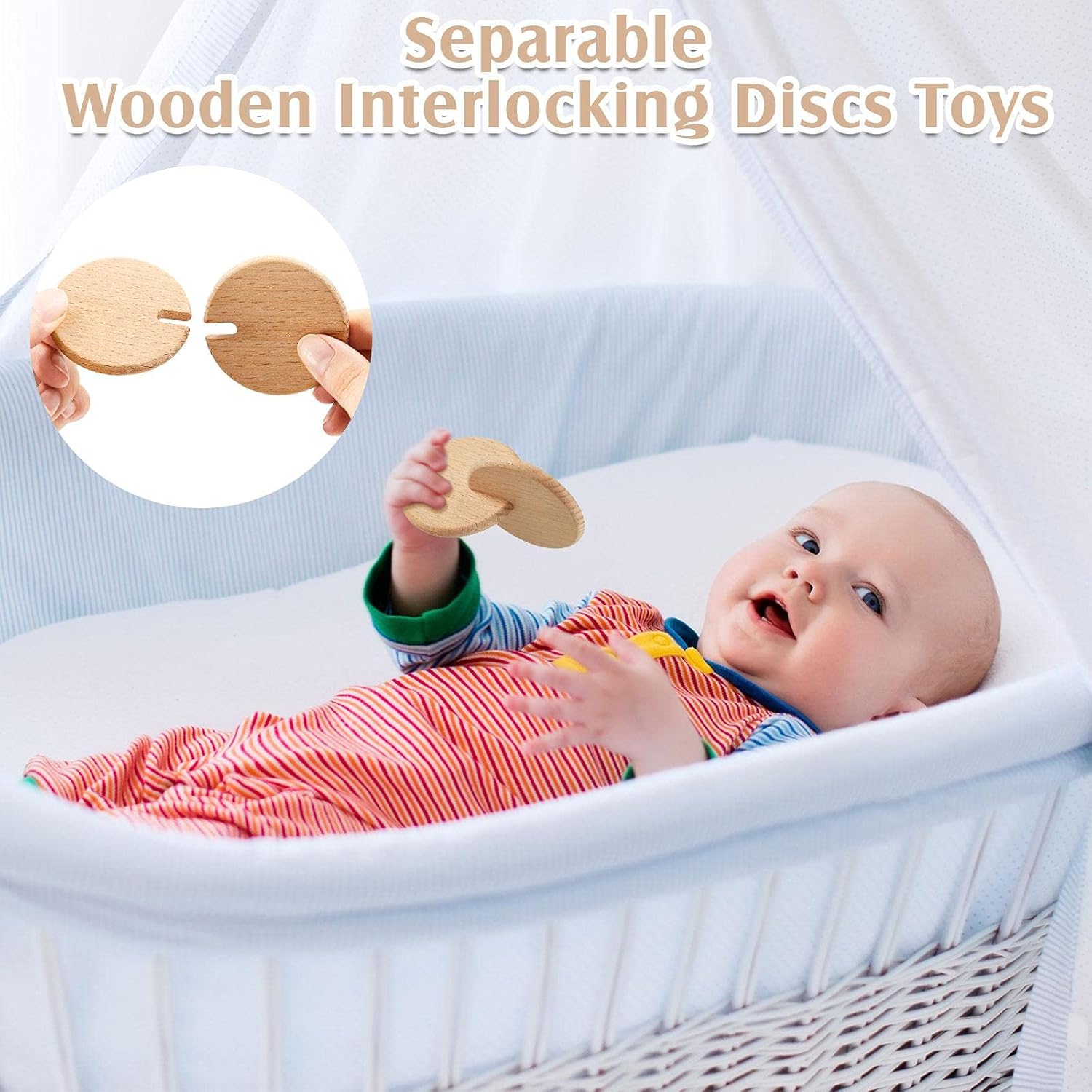 Zhanmai 5-Piece Wooden Baby Toys with Bells and Rattles