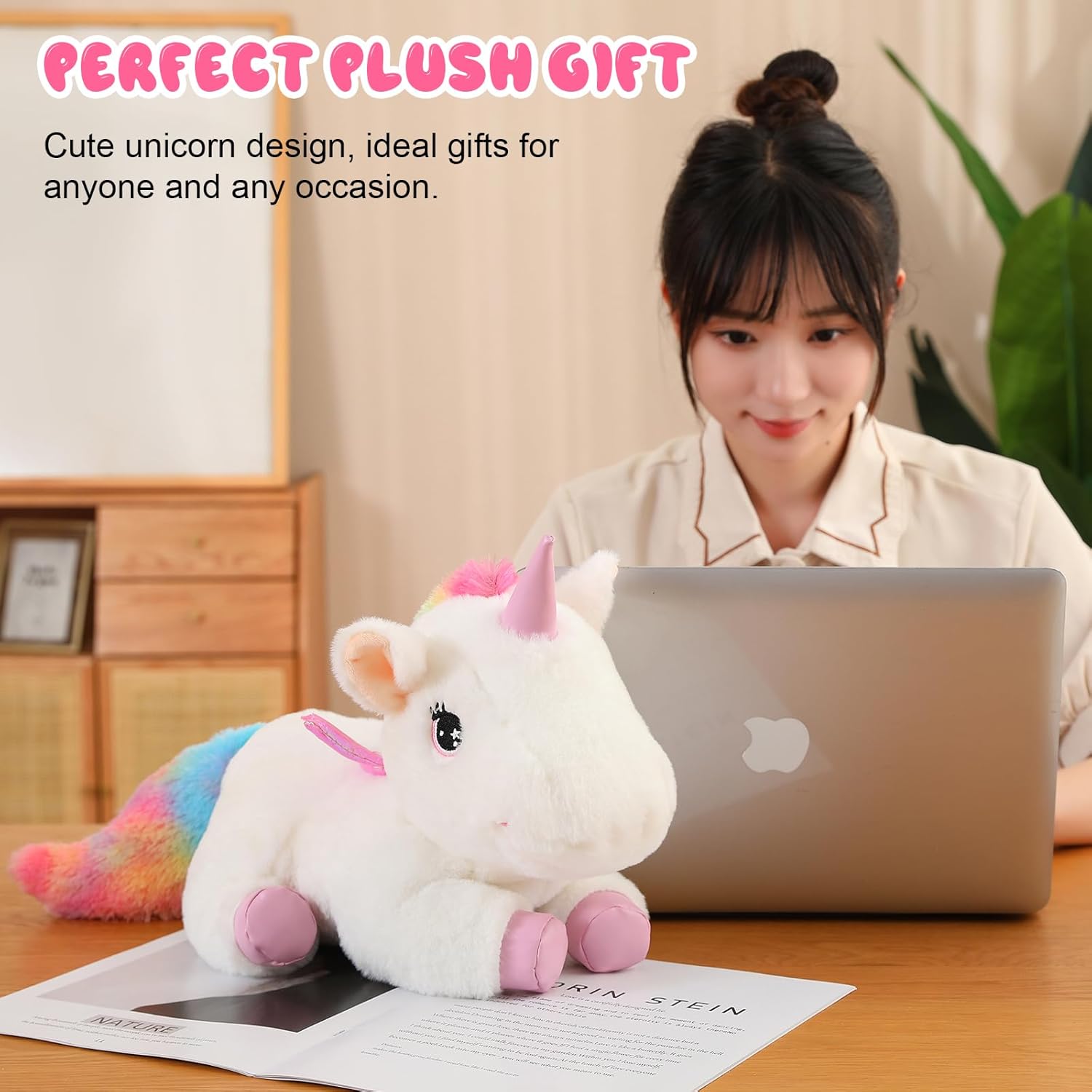 SQEQE Rainbow Unicorn Plush Pillow with 4 Baby Friends
