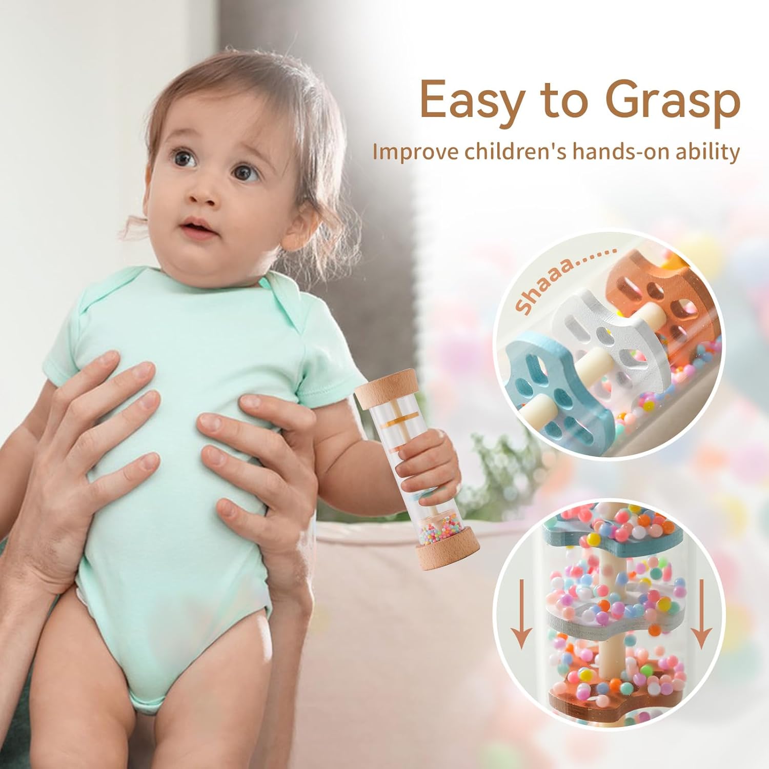 Youuys Wooden Baby Rattle Set 3pcs Gray Elephant