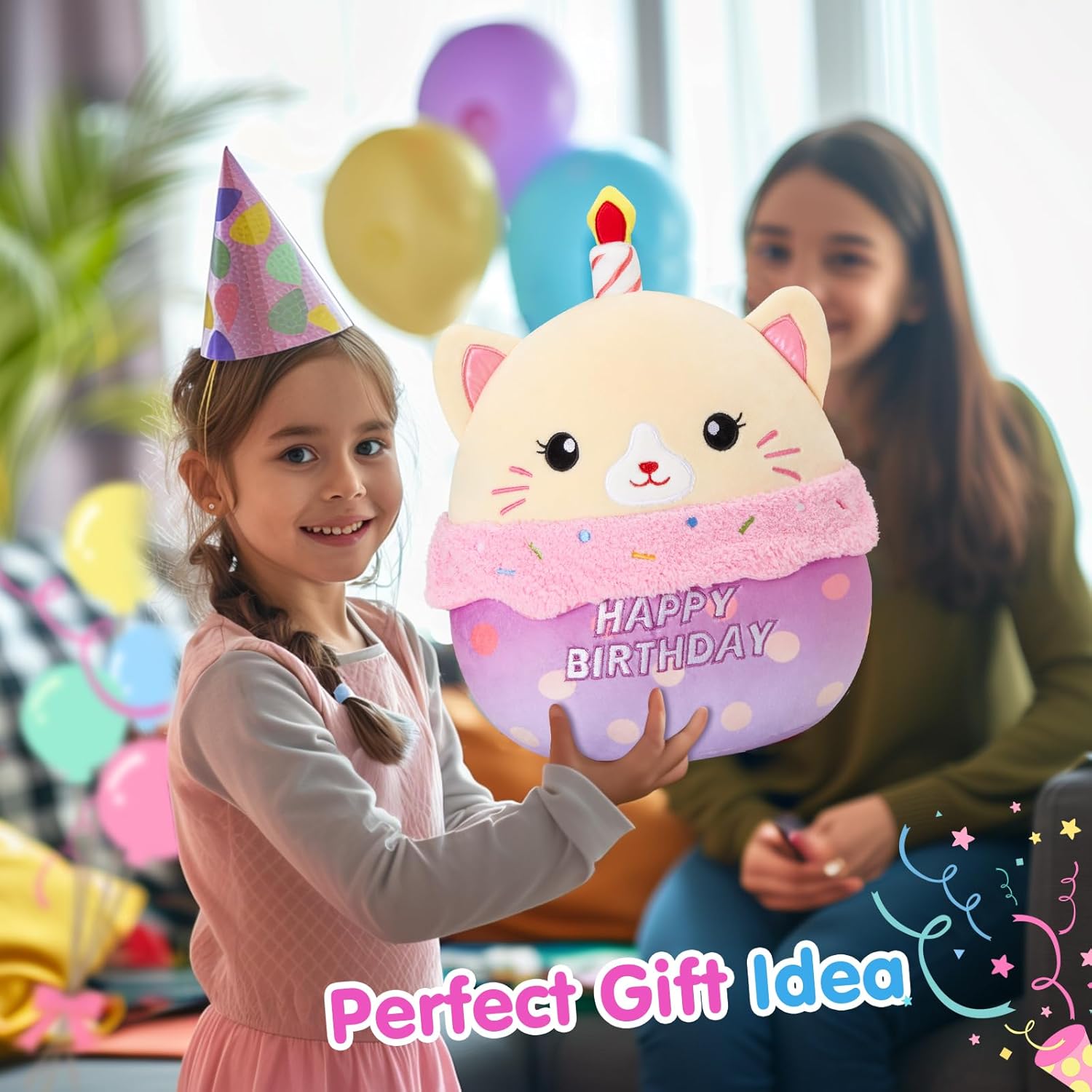 Athionsu 14 Inch Birthday Cat Plush Pillow