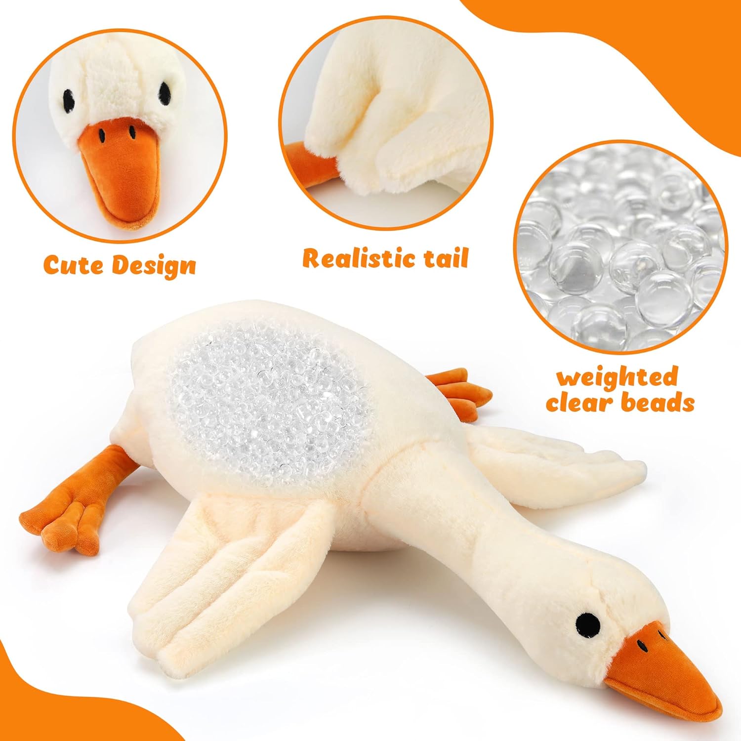 30 Inch White Swan Weighted Plush Pillow Toy